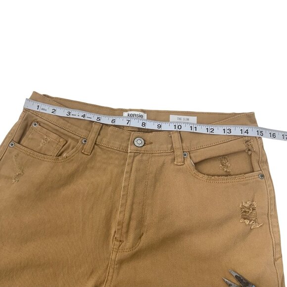 Kensie Jeans Vintage Luxe Womens Slim Fit Tan Distressed Denim Pants Size 6/28 - Picture 5 of 10